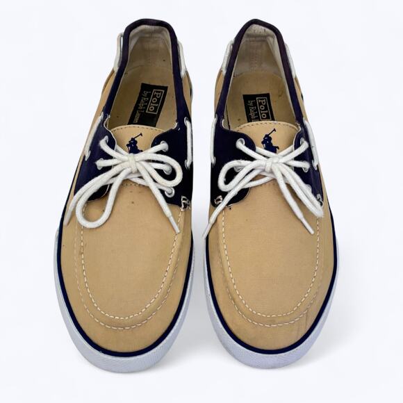 Ralph Lauren Polo Franz Boat Shoes Mens 11D Khaki Navy Driving Beach Resort Prep - Picture 2 of 9